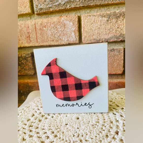 *Buffalo Check Cardinal Memories Block Shelf Sitter - Picture 5 of 13